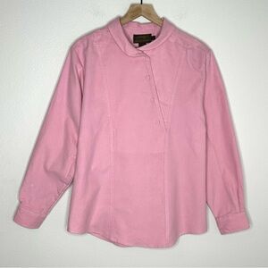 Vintage Eddie Bauer Pink 100% Cotton Asymmetrical Button Up Popover SZ L Fleece